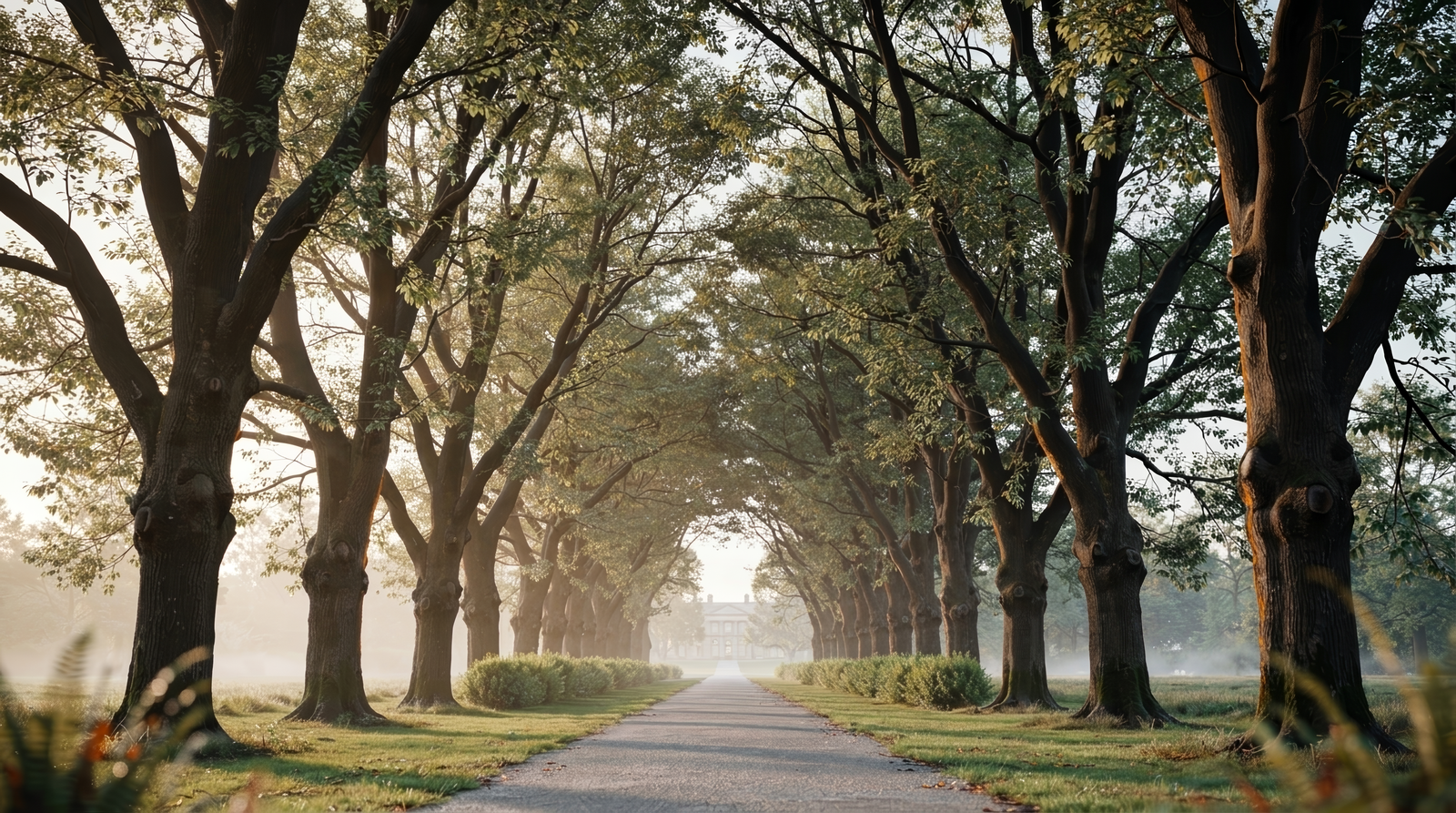 Tree-lined avenue leading toward a private residence — Graystone Enclave